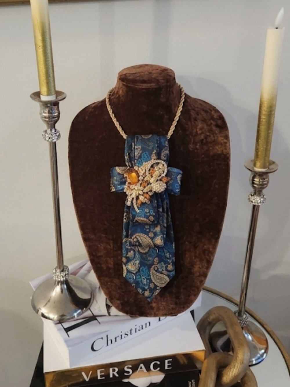 Embellished Blue Paisley Statement Necklace